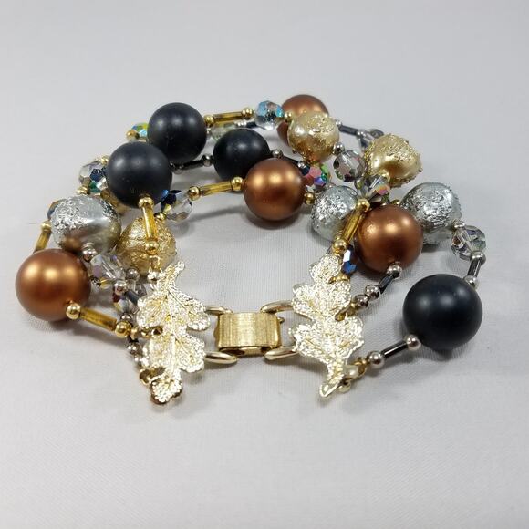 Vintage Vendome 4-Strand Beaded Bracelet Crystals Satin Glass Gold Clasp 7.5" - Picture 4 of 10